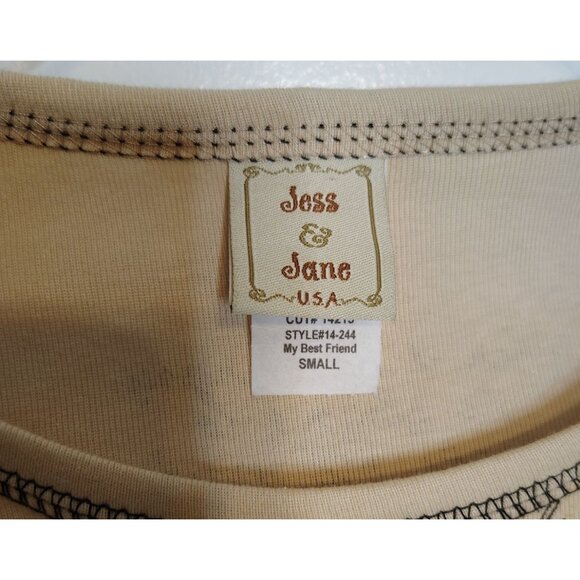 Jess & Jane Small All Over Dog Print Top Shirt, Tan, 3/4 Sleeve, Cotton - Picture 3 of 4